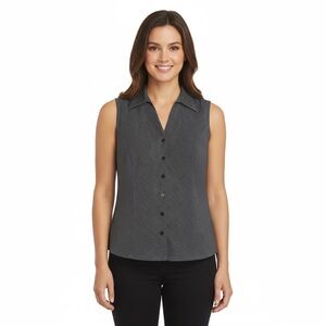 St. John’s Bay Women's Shirt Sleeveless Fitted Button Up Gray 100% Cotton Size L